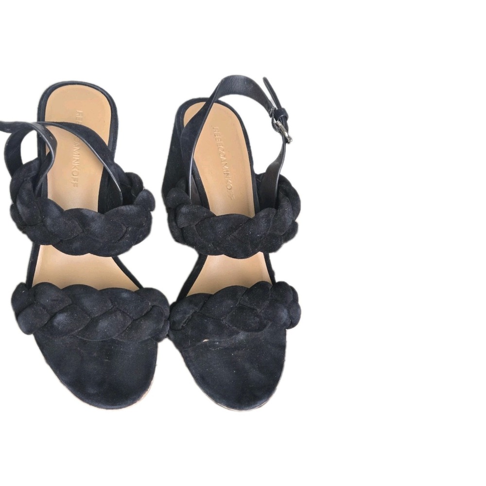 Rebecca Minkoff Womens Candace Sandals‎ Size 8M Black Suede Braided Block Heels